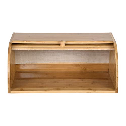Shan-s Natural Wooden Roll Top Bread Box Kitchen Counter Food Storage Container Bamboo Expandable Drawer Organizer Storage Bin Rolltop Breadbox
