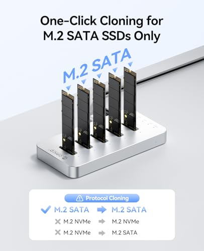 ORICO Caja de Clonación para SSD M.2 SATA, Estación de Acoplamiento de Aluminio con 5 Bahías para Discos Duros, Estación de Clonación sin Conexión USB 3.0 para SSD M.2 2230/2242/2260/2280/22110 - M55