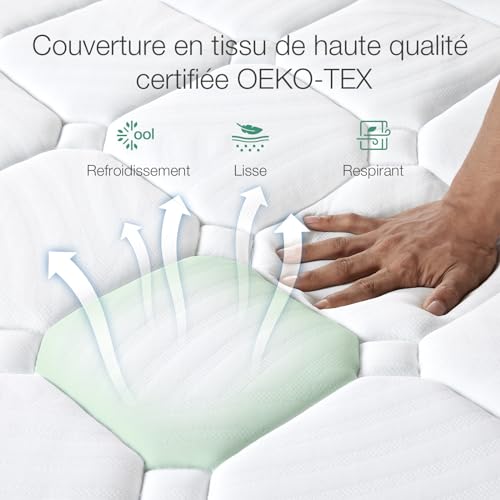 Novilla Matelas 90x190, 20 cm, Matelas Memoire de Forme, Mousse en Fibre de Bambou, Matelas Réversible à Deux Faces Utilisables, Sommeil Frais, Certifié OEKO-TEX, Excellent Confort et Respirable