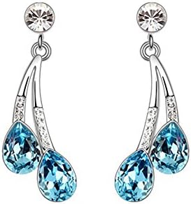 Isijie Jewelry Blue Cherry Fruit,Aquamarine Drop Earrings for Women & Girls,(Silver Plated,Blue Crystal,Zircon)