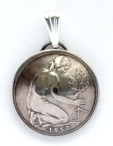 German Coin Pendant Pfennig Woman Planting Oak Tree Vintage Germany Necklace Germany Jewelry Unique Charm Gardening Gift Foreign Gardening