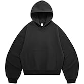 TOPG Mens Womens Oversized Cropped Hoodies Vintage Pullover Hooded Short Curved Baggy Sweatshirt for Streetwear Black