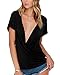 OYANUS Women's Deep V Neck Ruched Drape Stretchy Both Side Wear Blouse Tops
