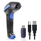 Wireless 2.4G Barcode Scanner Bar Code Reader Long Transmission Distance Automatic Laser Network USB Cordless & Wired 1D Bar-code Scanner for Mac Windows Quickbooks Linux Handheld Rechargeable (Blue)