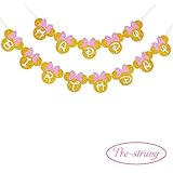 Pink And Gold Glitter Minnie Happy Birthday Banner Girls Birthday Themed Party Decoration No DIY Required