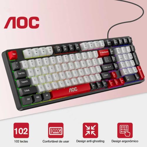 AOC GK116 Teclado com fio, Teclado Membrana Gamer RGB, Compatível com PC e Notebook, Jogo E Escritório