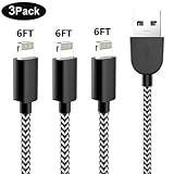 iPhone Charger,Sharllen MFi Certified iPhone Charging Cable 3 Pack 6FT Nylon Braided USB Fast Charging&Syncing Cord Cables Compatible iPhone XS/Max/XR/X/8/8Plus/7/7P/6S/iPad/IOS White Black