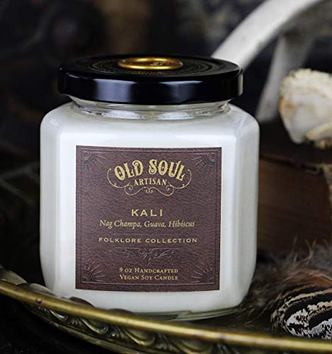 Goddess Kali - Nag Champa (sandalwood frangipani plumeria) Candle w/Guava, Hibiscus Scented Soy 9oz
