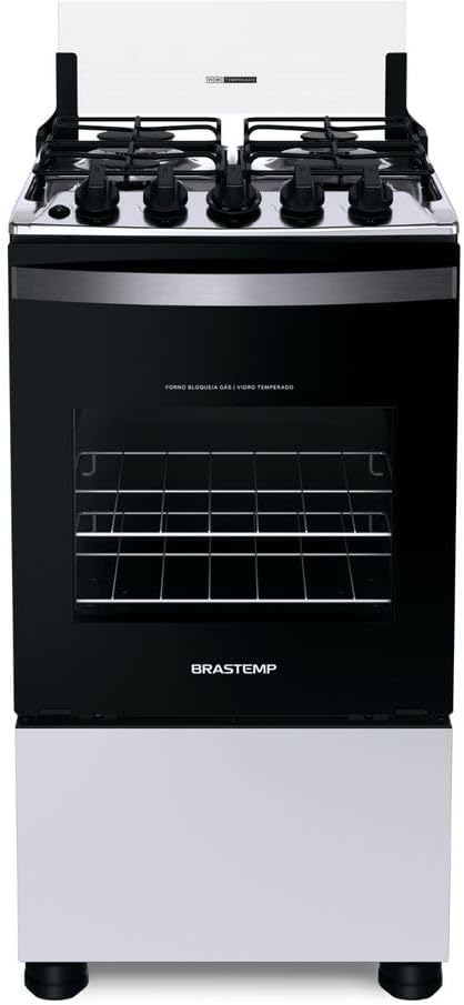 Fogão Brastemp 4 Bocas Branco com Duas Prateleiras com Alturas Ajustáveis - BFO4NBB Bivolt