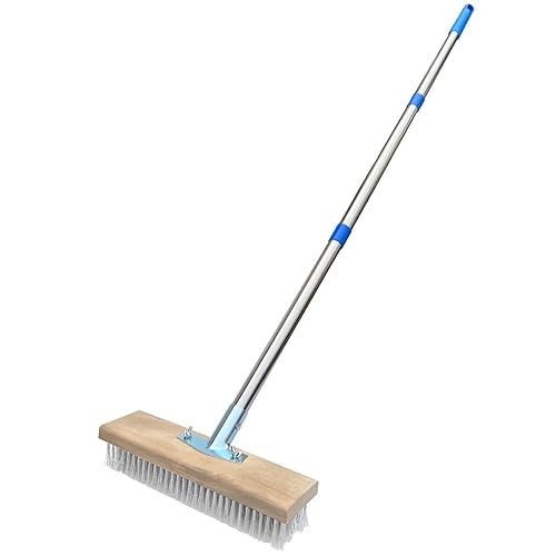 Stainless Steel Wire Broom with Telescopic Handle (130CM), Ideal for Removing Weed, Moss, Algae, and Tough Stains - Perfect for Patio, Deck, Garden, and Garage Cleaning.