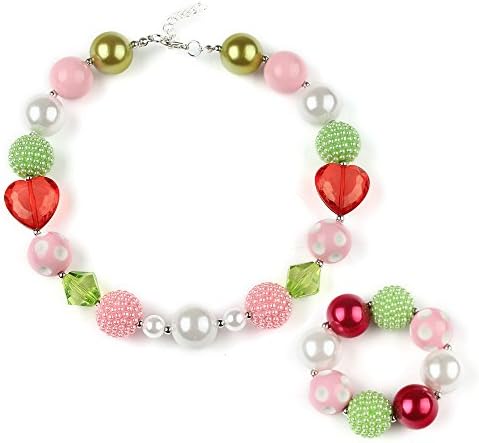 Bouren Girls Chunky Bubblegum Colorful Bead Necklace and Bracelet Set Kids Jewelry Set for Baby Girls