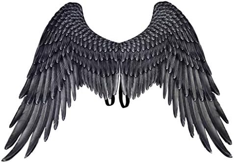Non-Woven Angel Wings Halloween Mardi Gras Costume Accessory White Black for Adult Kid (Black)