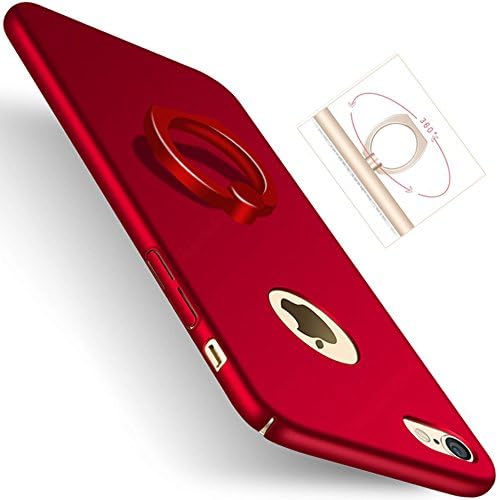 iPhone 6s Case, iPhone 6 Case - HXAYR Ultra Thin Slim Fit [Kickstand] [Matte] [No-fade] Shockproof Hard PC Back Cover with Rotating Ring Grip Holder Stand Protective Case for iPhone 6/6S 4.7",Red