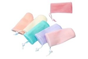 WAIGN 6PCS Multicolor Exfoliating Mesh Soap Pouch Bubble Foam Net Bag for Shower Saver Pouch Drawstring Foaming Net Soap Bag for Body Facial Cleaning Tool, 5 Colors Easy to Store Used Repeatedly,Cleansers