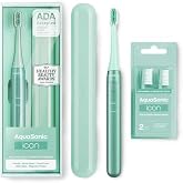 Aquasonic Icon Toothbrush and Replacement Brush Heads Bundle (Mint)