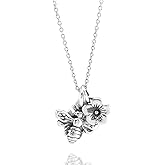 Sterling Silver Tiny Bee Charm with Tiny Flower Charm Necklace, 18"