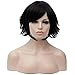 Short Black Wig for Women Synthetic Curly Bob Wig for Girl Halloween Costume Party Cosplay Wig with Bangs