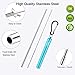 2 Pack Reusable Metal Straws Collapsible Stainless Steel Drinking Straw Portable Telescopic Straw with Case Black/Light Blue