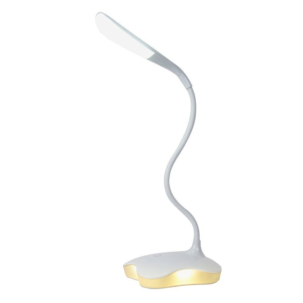 2 in 1 Book Light, LED Reading Desk Lamp with Night Light, 14 Eye-Care LED, 3 Level Dimmable with Touch Control Botton, Flexible Goosneck, USB Rechargeable Bedside Bedroom Craft Table Lamp