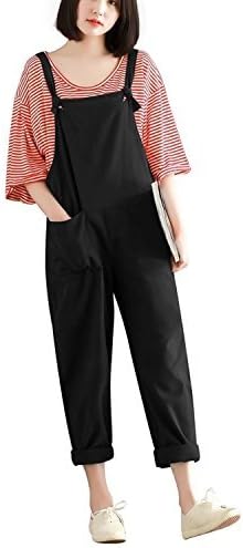 Hulaha Womens Cotton Plus Size Overalls Baggy Bibs Jumpsuits ,Black,US Medium/Tag XL