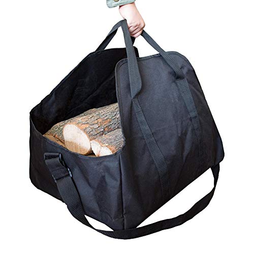 Portable Firewood Storage Bag,Outdoor Indoor Oxford Cloth Log Carrier Bag Large Logging Tote Bags with Handles,Black - Thumbnail 3