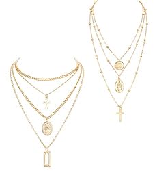 ORAZIO 2PCS Layered Necklace for Women Girl Cross