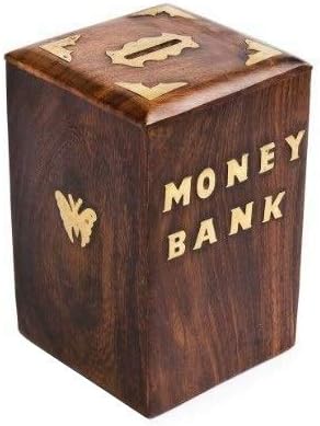 Worthy Fancy Shoppee Handicrafted Wooden Money Bank - Large Piggy Bank-HOM Decor Coin Box for Kids and Adults(10X10X16Cm)