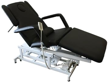 elektrisch höhenverstellbare und rollbare Behandlungsliege, Massageliege (Sockel weiss, Bezug schwarz)