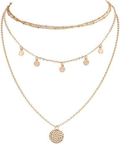 MOONRING Boho Multi-Layered Disc Necklace Choker Necklace for Women