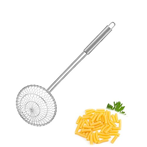 Stainless Steel Asian Spider Strainer Professional Kitchen Wire Skimmer with Spiral Mesh Basket Tools (Dia 5inch)