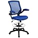 Modway Veer Drafting Chair - Reception Desk Chair - Flip-Up Arm Drafting Chair in Blue
