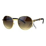 SA106 Retro Art Nouveau Vintage Style Small Metal Frame Sunglasses Round Yellow Gold