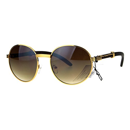 SA106 Retro Art Nouveau Vintage Style Small Metal Frame Sunglasses Round Yellow Gold