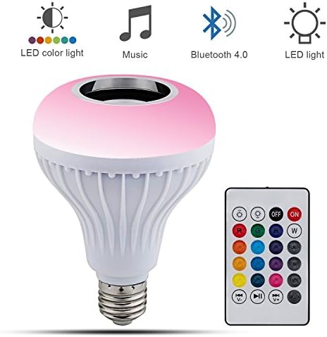 Led Light Bulb- RGB Color Dimmable Light Bulb Bluetooth Control Music Audio Speaker,6W E27 RGB Changing FlashingLamp Wireless Stereo Audio with 24 Keys Remote Control