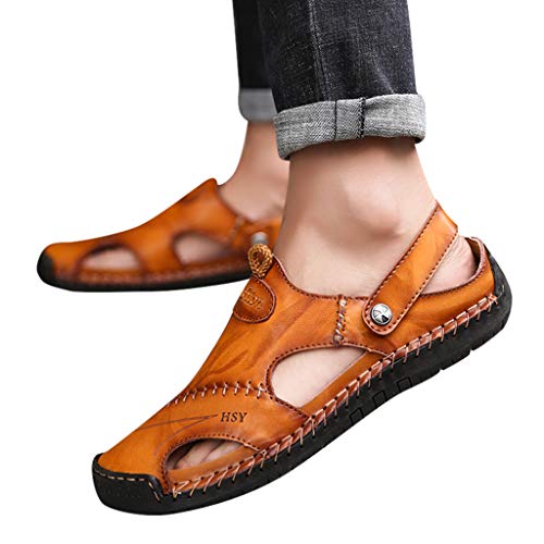 Leather Sandals for Men 2019 New Casual Lightweight Hiking Beach Water Shoes (US:10.5, Red)