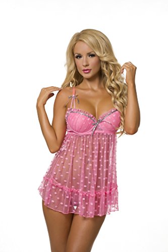 Velvet Kitten Fever Pink Blush Babydoll Lingerie Set for Women 512156 Large - Thumbnail 2