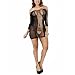 WuyiMC Women's Long Sleeved Mini Dress Seamless Hollow Out Fishnet Chemise Lingerie (Black)