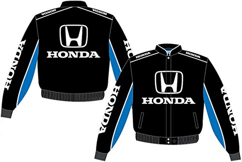 Men's Honda Logos Racing Style Black-Royal Blue Cotton Twill Snap-Up Jacket (Medium)