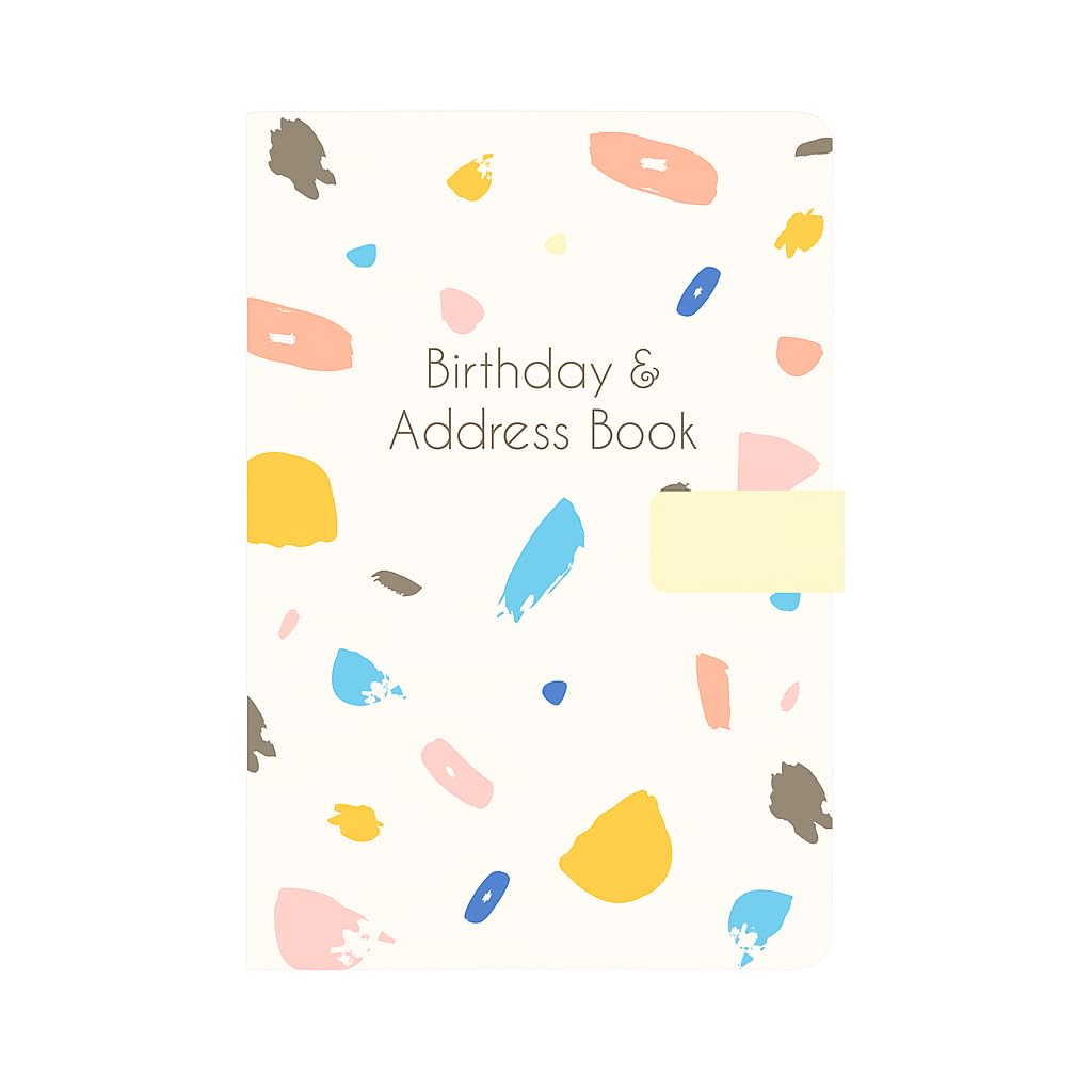Sixstore Telephone Address & Birthday Book A-Z Index Beautiful Fabric Vintage Style Cover A5 Size Soft Padded Cover Address & Birthday Book with Magnetic Lock, Terrazzo