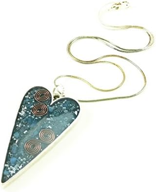 Orgone Energy Long Heart Pendant in Antique Silver Finish with Lapis