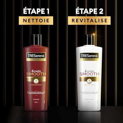 Keratin Smooth Set Shampooing et Après-Shampooing, Pour Cheveux Lisses, Cheveux Brillants et Doux, Action Anti-Frisottis Jusqu'à 72 Heures, Avec Kératine Hydrolysée, 400ml + 400ml