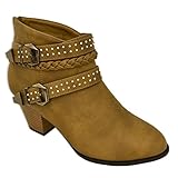 Twisted Women's Taye Faux Leather Studded Straps Chunky Heel Bootie