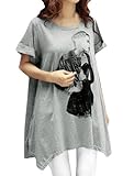 Allegra K Women Portrait Pattern Asymmetric Hem Loose Tunic Top M Heather Grey
