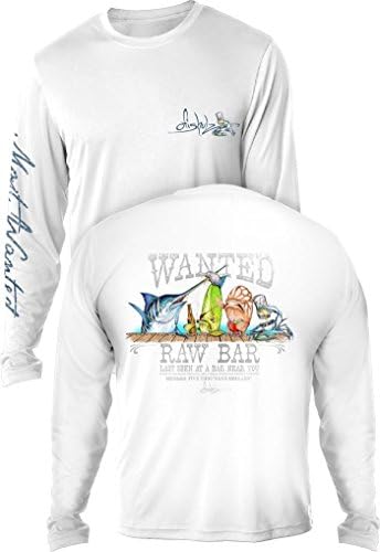 Ofishulz Raw Bar UPF 30 UV Sun Protection Long Sleeve Performance Fishing Shirt, White, Large