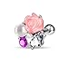 16GA Rhodium Plated Stainless Steel Imitation Pearl and CZ Crystal Flower Cluster Cartilage Helix Tragus Barbell Stud