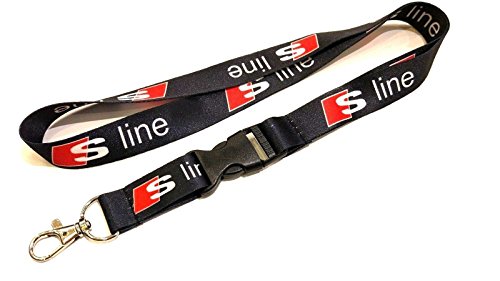 SLINE S-Line Audi S Logo Emblem Nameplate Black Lanyard for Keys ID Card Badge Keychain Key Keyfob Holder Keyring Quick Release Buckle Clip Detachable Swivel Hook Metal Clasp Neck Strap Accessories