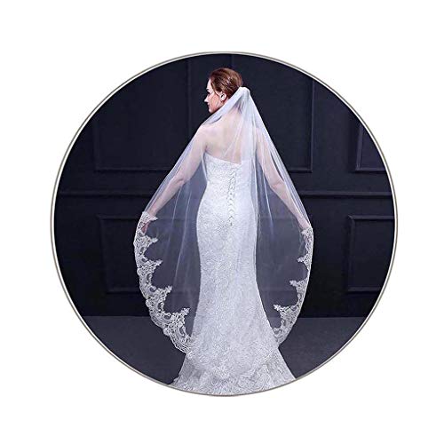 Yalice Women's Lace Appliqued Bride Wedding Veil 1 Tier Long Knee Length Bridal Veils Soft Tulle Hair Accessories (Ivory) - Thumbnail 5