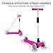 BELEEV Kick Scooter Kids 3 Wheel 4 Adjustable Height Scooter, Lean to Steer with PU LED Light Up Flashing Wheels for Children Age 3-12 Years Old (Pink)