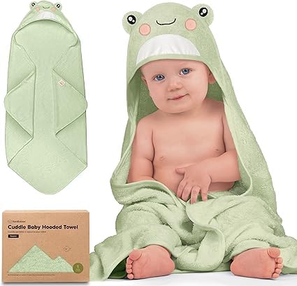 Photo 1 of KeaBabies Hooded Baby Towel for Newborn - Viscose Derived from Bamboo Large Baby Bath Towels with Hood for Boys, Girls, Toddler, Extra Absorbent & Soft Newborn Bath Essentials (Frog)
