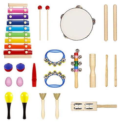 Theefun Toddler Musical Instruments, Wooden Percussion Instruments with Tambourine, Xylophone and Drum 18pcs 12 Types , Kids Educational s & Learning Musical Toys for Boys and Girls - Thumbnail 6